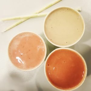 Berry Refreshing (extreme left), All Time High (bottom left), and Nutty Banana (off-white in colour, far-top)